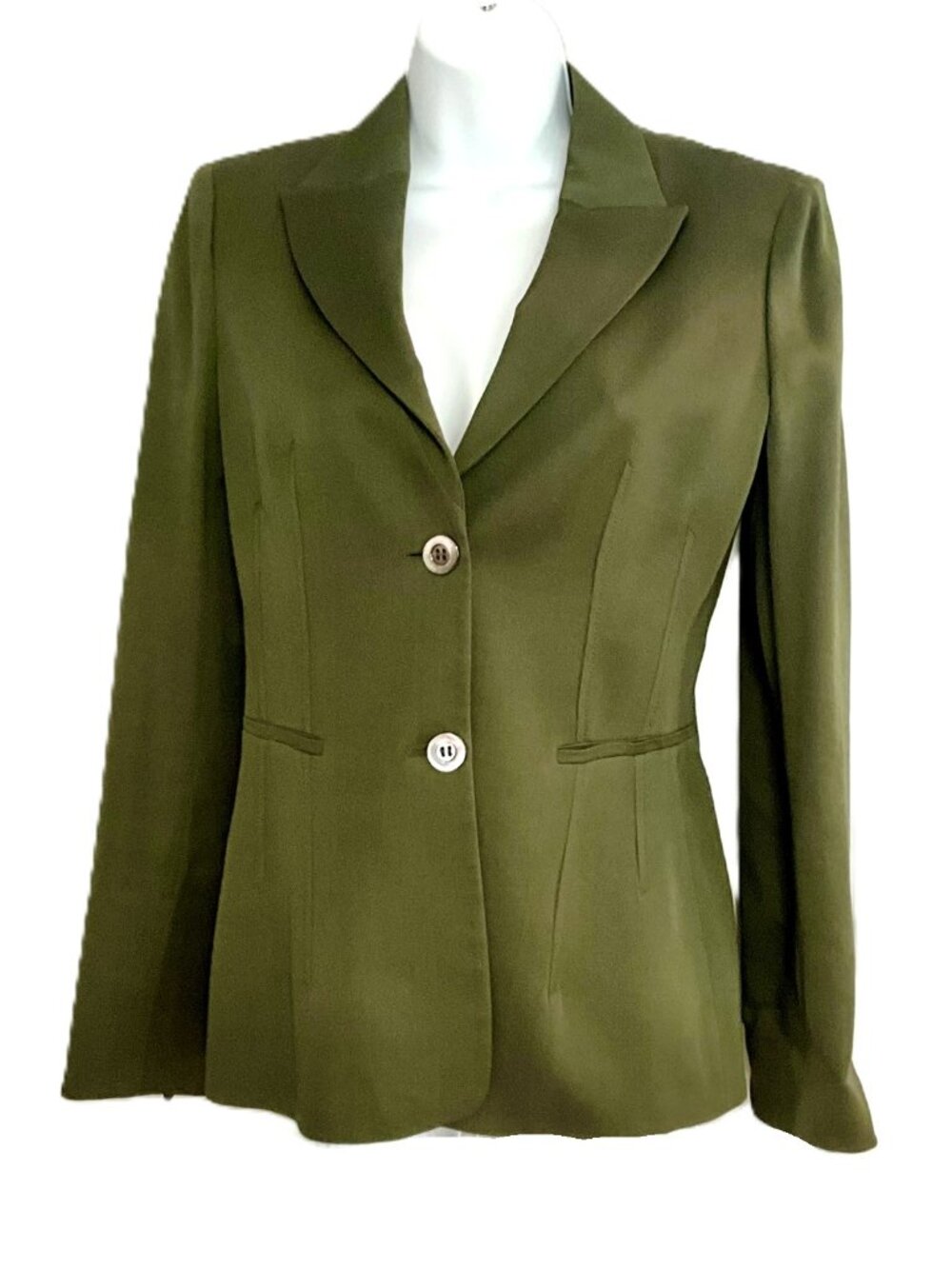 Vintage Valentino Roma Olive Green Wool Silk Blazer Jacket Size EU42 Italy